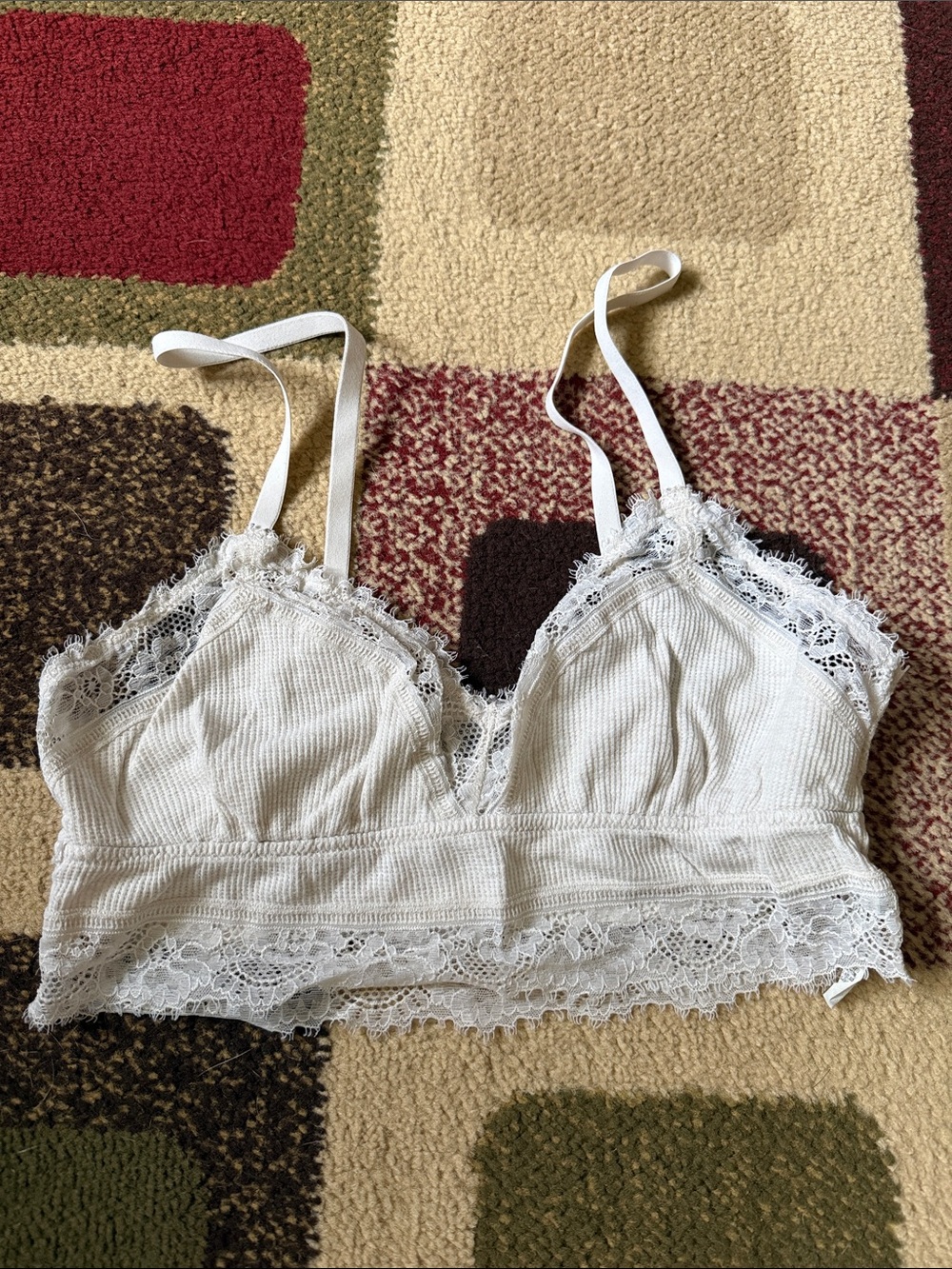 aerie White Ribbed Lace Bralette